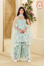 &quot;Pastel Green Net Kurta Palazzo Set with Dupatta - Sequence Embroidery Work - $65.00