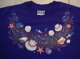 Vintage Sea Shells Beach Purple T Shirt Size L - $24.74