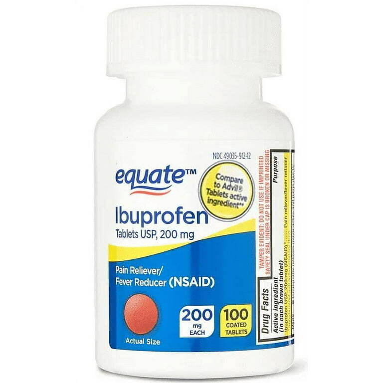 Equate Ibuprofen Pain Reliever/Fever Reducer Coated Tablets, 200mg, 100