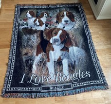 Vintage &quot;I Love Beagles&quot; Tapestry Throw Blanket  Large 70&quot;  x 50&quot; Danbury Mint - £28.68 GBP
