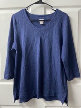 Chicos Size 1 Womens Small Burner Fabric Navy Blue V Neck Top 3/4 Sleeve - £11.19 GBP