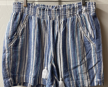 Briggs Womens Size L  Blue  White Elastic Waist with Tie  Linen Shorts P... - $11.01