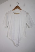 NWD Everlane XL White Short Sleeve Supima Cotton Crew Neck Thong Bodysuit Top - £20.07 GBP