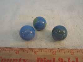 Vintage LOT OF 3  Akro Agate BLUE/GREEN  Swirl Shooter Marble - £14.33 GBP
