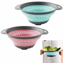 2 Silicone Strainer Colander Collapsible Sifter Drain Pasta Fruit Basket... - $24.99