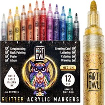 SparkleCraft Acrylic Glitter Paint Marker Pens - Set of 12 Medium Pens for Rock - $65.33