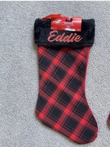 Personalized Christmas Plaid Stocking 18 Red with Red Or White vinyl Name - $9.90