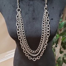 Women Fashion Triple Strand Silver Tone Chain Collar Necklace with Lobster Clasp - £26.05 GBP