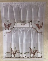 Alaska Butterfly WHITE/BURGUNDY Embroidered Decorative Kitchen Curtain 3PC Set - £15.82 GBP