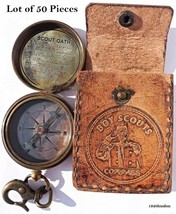 Antique Style Boy Scouts Brass Compass With Leather Case 50 Pieces Best gift - £624.56 GBP