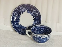 Vintage ARABIA FINLAND Flow Blue Demitasse Cup Saucer - £19.43 GBP