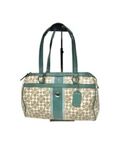 Coach Green/Teal &amp; White Chelsea Heritage Stripe Leather Satchel Purse Bag READ - £70.28 GBP