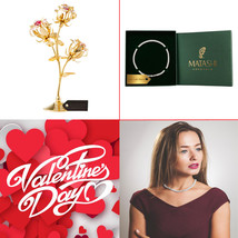 Matashi 24K Gold Plated Rose Flower &amp; 16&quot; Rhodium Plated Necklace Christmas Gift - £192.18 GBP