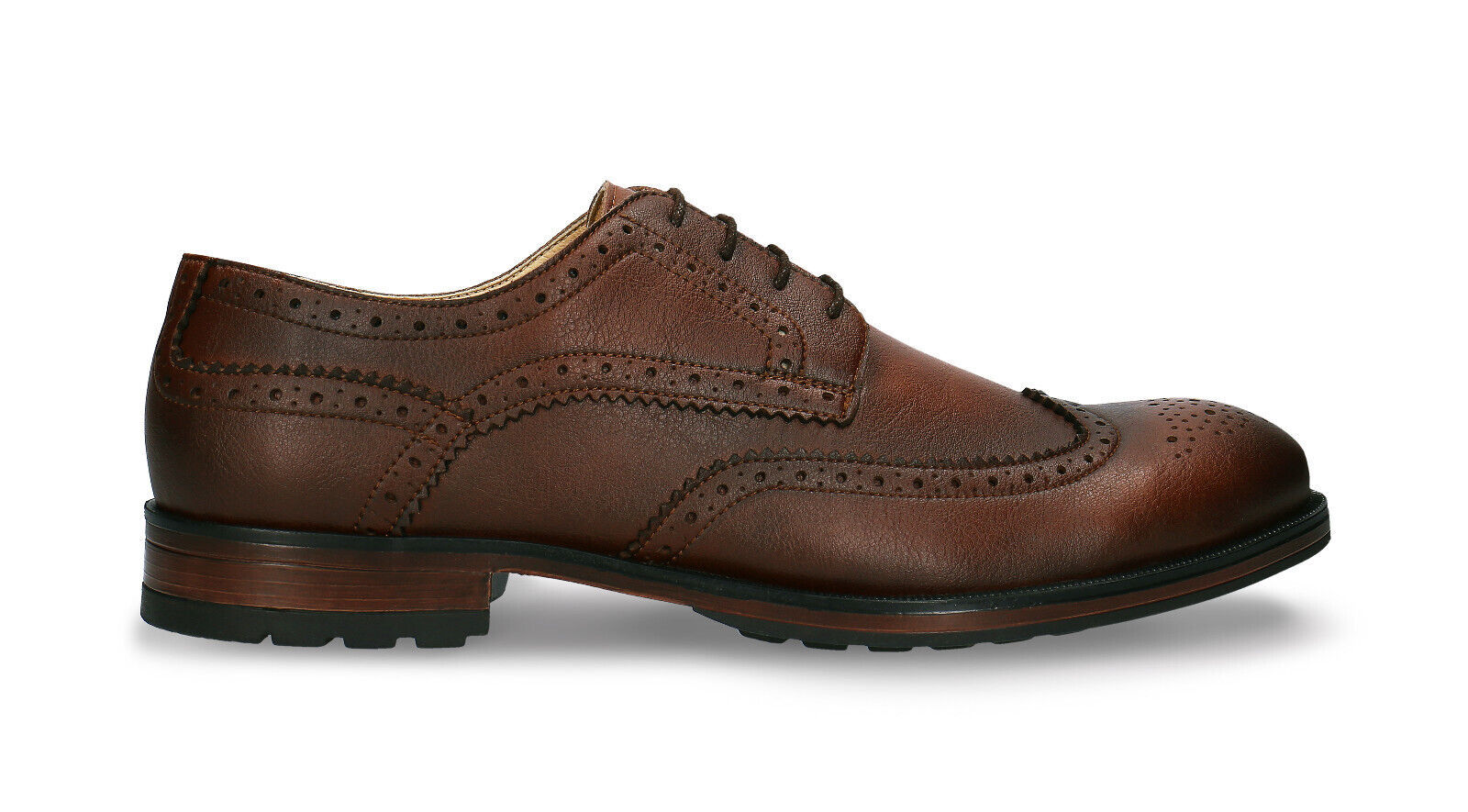 Primary image for Brogue shoes men dress brown wing tip classic on vegan leather breathable lined
