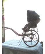 CARRIAGE PRAM BUGGY wicker body metal frame ideal for doll or decoration... - $55.00