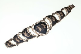 Vintage Thai Silver Siam Niello Enamel Panel Bracelet 7.50&quot; - £116.88 GBP