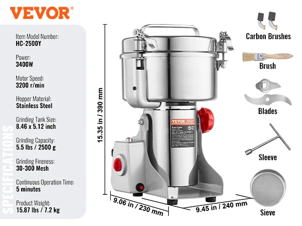 VEVOR 150 2500g Electric Grain Mill Grinder Commercial Swing 2500g 3600w... - $173.98