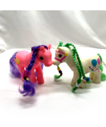 Set of 2 Rubber Little Ponies Pink White Braided Hair No Maker Mark - $5.82