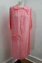 Shadowline S Pink Nylon Collared Button-Front Midi Robe House Coat Lingerie - £32.89 GBP