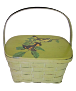 VTG Green Painted Woven Wood Basket  Pocketbook Made in Spain Bird Decou... - $722.36 MXN