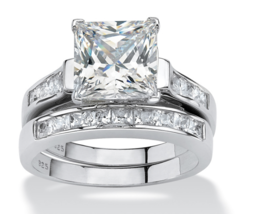 Princess Cut Cz Wedding 2 Piece Ring Platinum Sterling Silver 6 7 8 9 10 - £239.79 GBP
