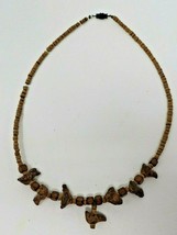 Necklace Coral Gravel Walnut Wood Handmade Hand Carved Vintage  - $18.95