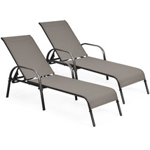 2 Pcs Patio Lounge Chair Chaise Adjustable Reclining Armrest Brown - $282.99