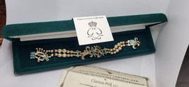 Clarion-Pell Princess Grace Blue Rhinestone Bracelet Signed Gold Toned - £63.94 GBP
