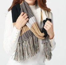 Isaac Mizrahi Color-Block Stripe Long Knit Scarf- NEUTRAL, ONE SIZE - £17.99 GBP