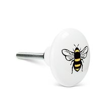Bee Drawer Knobs Set 4 Ceramic Metal Yellow White Black 1.5" Diameter Silver End image 3