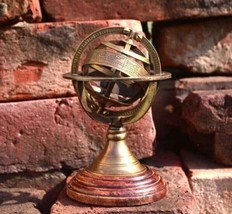 Astrolabe Antique Armillary Brass Desktop Globe Sphere Wooden Base x-mas Gift - £34.10 GBP