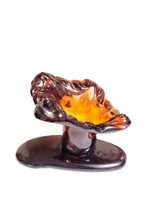 MCM Hand Blown Art Glass Amber Brown Calla Lily Flower Candle Holder Vase - £14.98 GBP
