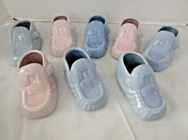 Baby Shower Crafts Favors Decor 8 PINK/BLUE Ceramic Baby Booties Nuts Candy 5&quot; - £18.98 GBP