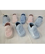 BABY SHOWER CRAFTS FAVORS DECOR 8 PINK/BLUE CERAMIC BABY BOOTIES NUTS CA... - $32.76 CAD