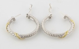 Judith Ripka Two-Tone Silver Hoop Earrings w/ Omega Backs Thailand - £215.87 GBP