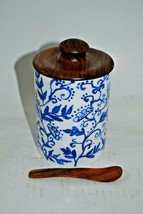 Vintage Porcelain Hand Painted Tea / Spices Container , Jar with Wooden Lid and - £28.58 GBP