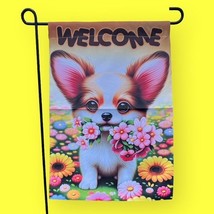 Cute Chihuahua Floral Welcome Garden Yard Flag, Double-Sided Pet Dog Flag - $11.83