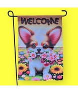 Cute Chihuahua Floral Welcome Garden Yard Flag, Double-Sided Pet Dog Flag - $220.51 MXN