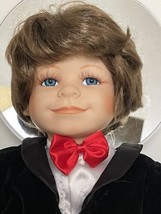 Seymour Mann Vintage Boy Porcelain Doll - On Knees black velvet suit Red Bowtie - £27.09 GBP