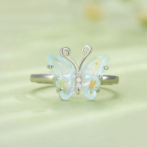 Platinum 925 Sterling Silver Delicate Rainbow Crystal Butterfly Ring - £29.71 GBP