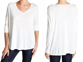 Haute Hippie Tee Shirt Small 2 4 Swan White Top $145 Long Sleeve V Neck ... - £54.40 GBP