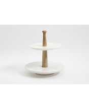 Laurie Gates Two-tier  White Marble &amp; Mango Wood Server Party Server   - New - £23.58 GBP