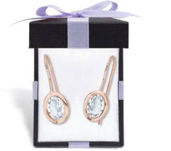 Oval Cut Bezel Crystal Drop Gp Earrings 14K Rose Gold Sterling Silver Earrings - £63.92 GBP