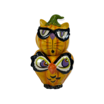 Cracker Barrel Halloween Salt &amp; Pepper Shakers Pumpkins Cat Owl Face Stackable - £11.54 GBP