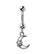 316L Stainless Steel Moon and Star Dangle Navel Ring - £11.74 GBP