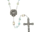 Aqua Glass River Faux Pearl Rosary Double Capped Our Father Beads Catholic - $15.99