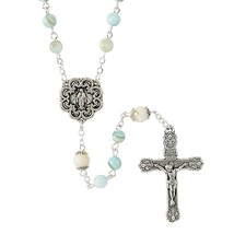 Aqua Glass River Faux Pearl Rosary Double Capped Our Father Beads Catholic - £12.48 GBP