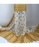 5Y Beaded Guipure Fabric Nigerian Cord Lace Fabric African Wedding Dress Cotton - $79.99