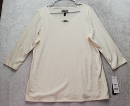 Dana Buchman T Shirt Top Womens Size XL Cream Knit Cotton Long Sleeve Round Neck - £20.38 GBP