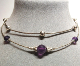 2 Pc Lot 16&quot; Length Necklaces Sterling Silver Amethyst Gemstone Milor Italy 13.8 - £31.32 GBP